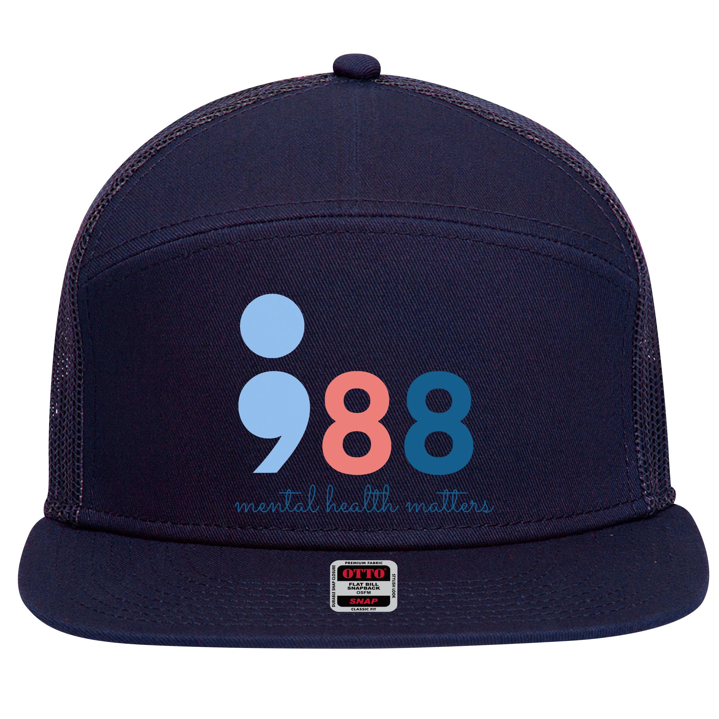 988 Mental Health Matters Suicide Prevention Awareness 7 Panel Mesh Trucker Snapback Hat