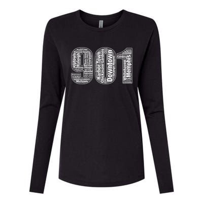 901 Memphis Typography Word Art Womens Cotton Relaxed Long Sleeve T-Shirt