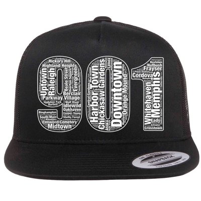 901 Memphis Typography Word Art Flat Bill Trucker Hat