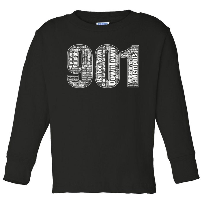 901 Memphis Typography Word Art Toddler Long Sleeve Shirt