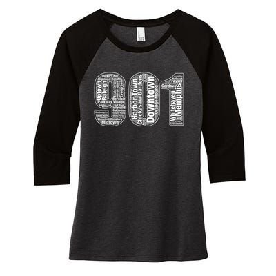 901 Memphis Typography Word Art Women's Tri-Blend 3/4-Sleeve Raglan Shirt