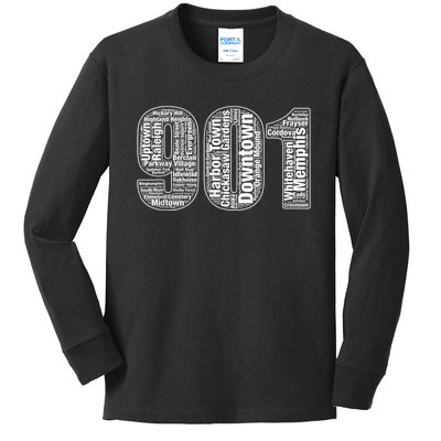 901 Memphis Typography Word Art Kids Long Sleeve Shirt