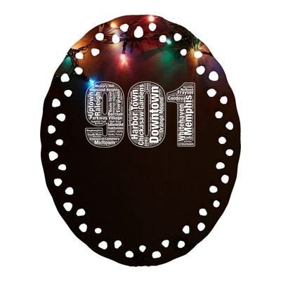 901 Memphis Typography Word Art Ceramic Oval Ornament