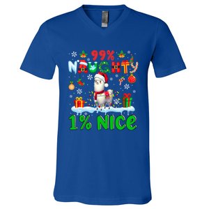 99% Naughty 1% Nice Christmas Colorful Reindeer Llama Meaningful Gift V-Neck T-Shirt