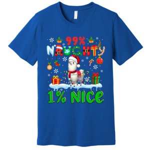 99% Naughty 1% Nice Christmas Colorful Reindeer Llama Meaningful Gift Premium T-Shirt