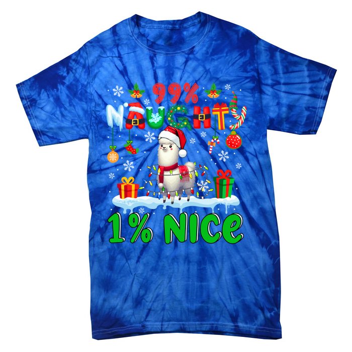 99% Naughty 1% Nice Christmas Colorful Reindeer Llama Meaningful Gift Tie-Dye T-Shirt