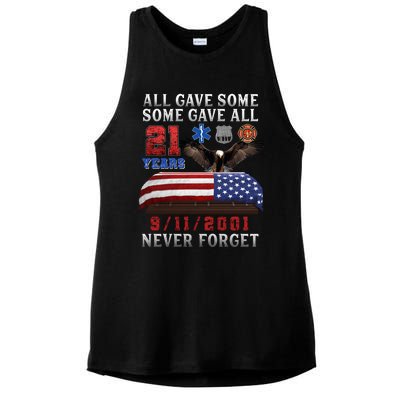 911 Never Forget 21st Anniversary Firefighters Outfits Ladies PosiCharge Tri-Blend Wicking Tank