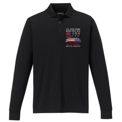 911 Never Forget 21st Anniversary Firefighters Outfits Performance Long Sleeve Polo