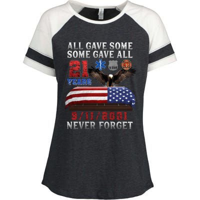 911 Never Forget 21st Anniversary Firefighters Outfits Enza Ladies Jersey Colorblock Tee