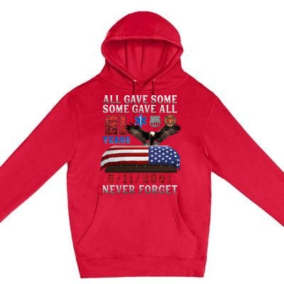 911 Never Forget 21st Anniversary Firefighters Outfits Premium Pullover Hoodie