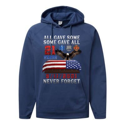 911 Never Forget 21st Anniversary Firefighters Outfits Performance Fleece Hoodie