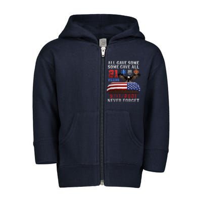 911 Never Forget 21st Anniversary Firefighters Outfits Toddler Zip Fleece Hoodie