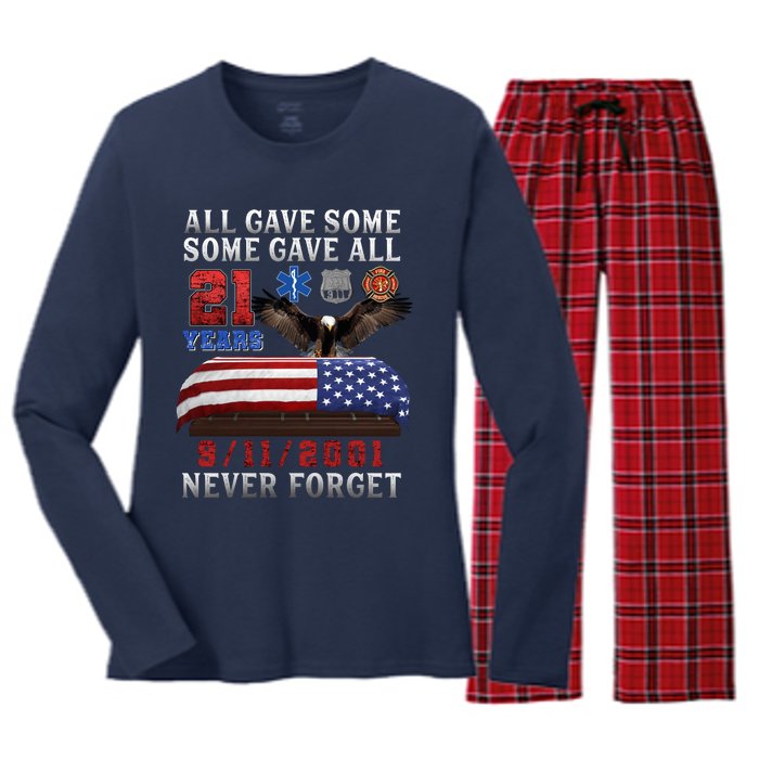 911 Never Forget 21st Anniversary Firefighters Outfits Women's Long Sleeve Flannel Pajama Set 