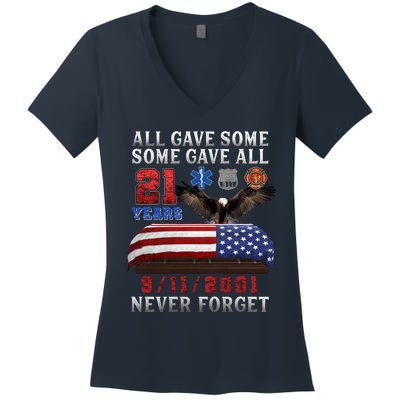 911 Never Forget 21st Anniversary Firefighters Outfits Women's V-Neck T-Shirt