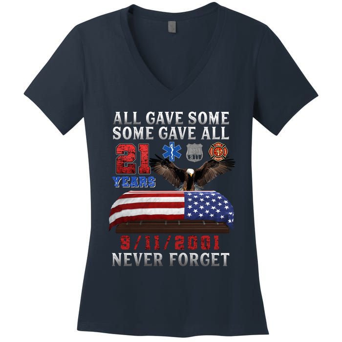 911 Never Forget 21st Anniversary Firefighters Outfits Women's V-Neck T-Shirt