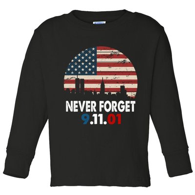 9.11.01 Never Forget 20th Anniversary Toddler Long Sleeve Shirt