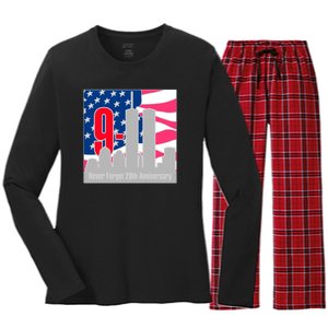 9/11 Never Forget 20th Anniversary Women's Long Sleeve Flannel Pajama Set 