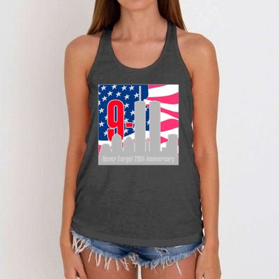 9/11 Never Forget 20th Anniversary Women's Knotted Racerback Tank