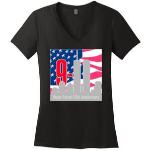 9/11 Never Forget 20th Anniversary Women's V-Neck T-Shirt