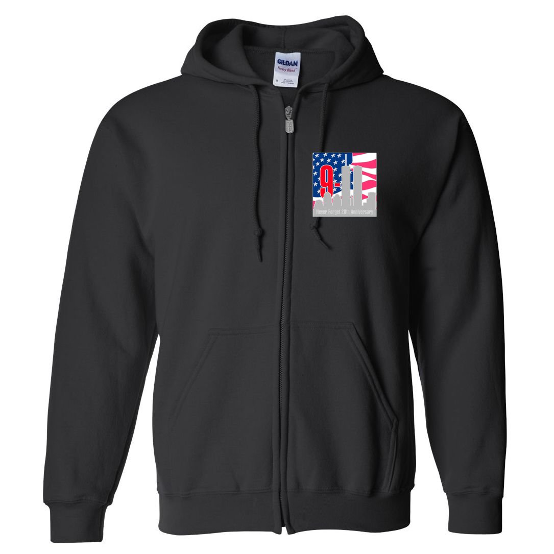 9/11 Never Forget 20th Anniversary Full Zip Hoodie