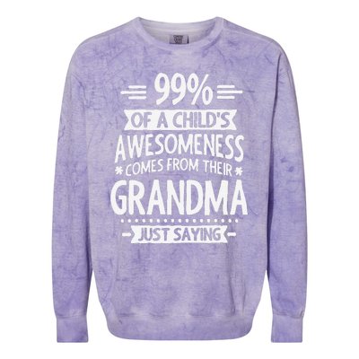 99 Of A Childs Awesomeness Comes From Their Grandma Colorblast Crewneck Sweatshirt