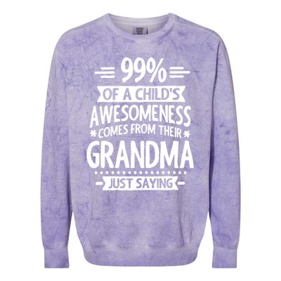 99 Of A Childs Awesomeness Comes From Their Grandma Colorblast Crewneck Sweatshirt