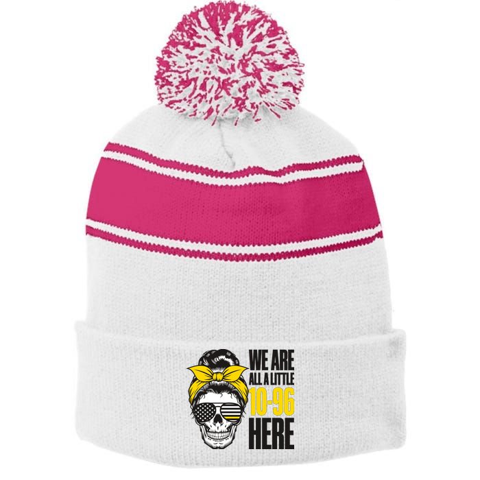 911 Operator Funny 911 Emergency Dispatcher Stripe Pom Pom Beanie