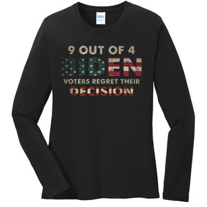 9 Out Of 4 Biden Voters Regret Their Decision USA Flag Funny Ladies Long Sleeve Shirt