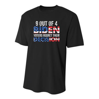 9 Out Of 4 Biden Voters Regret Their Decision USA Flag Funny Youth Performance Sprint T-Shirt