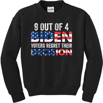 9 Out Of 4 Biden Voters Regret Their Decision USA Flag Funny Kids Sweatshirt