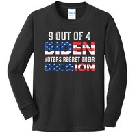 9 Out Of 4 Biden Voters Regret Their Decision USA Flag Funny Kids Long Sleeve Shirt