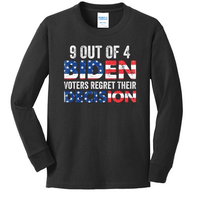 9 Out Of 4 Biden Voters Regret Their Decision USA Flag Funny Kids Long Sleeve Shirt