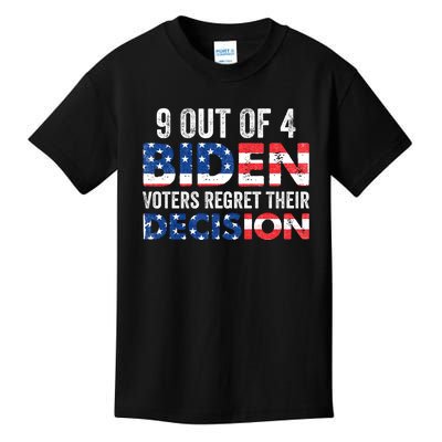 9 Out Of 4 Biden Voters Regret Their Decision USA Flag Funny Kids T-Shirt