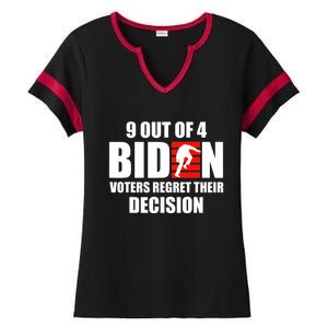 9 Out Of 4 Biden Voter Regret Their Decision Funny Stairs Ladies Halftime Notch Neck Tee