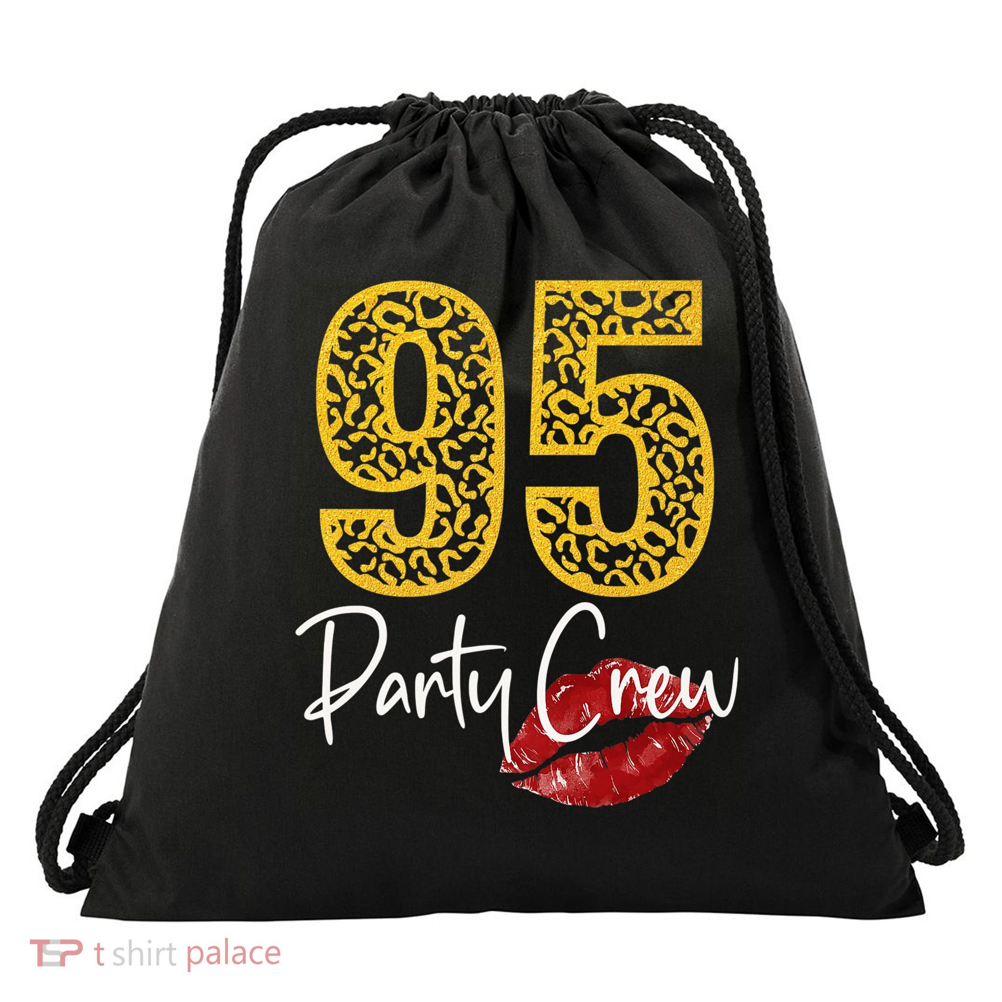 95 Party Crew Drinking Beer 95th Years Happy Birthday Red Lips Drawstring Bag