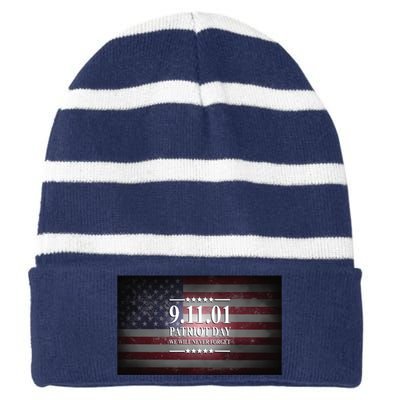 9.11.01 Patriot Day 20th Anniversary Striped Beanie with Solid Band