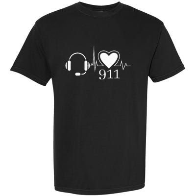 911 Police Dispatcher Thin Gold Line Heartbeat Law Enforcemt Garment-Dyed Heavyweight T-Shirt