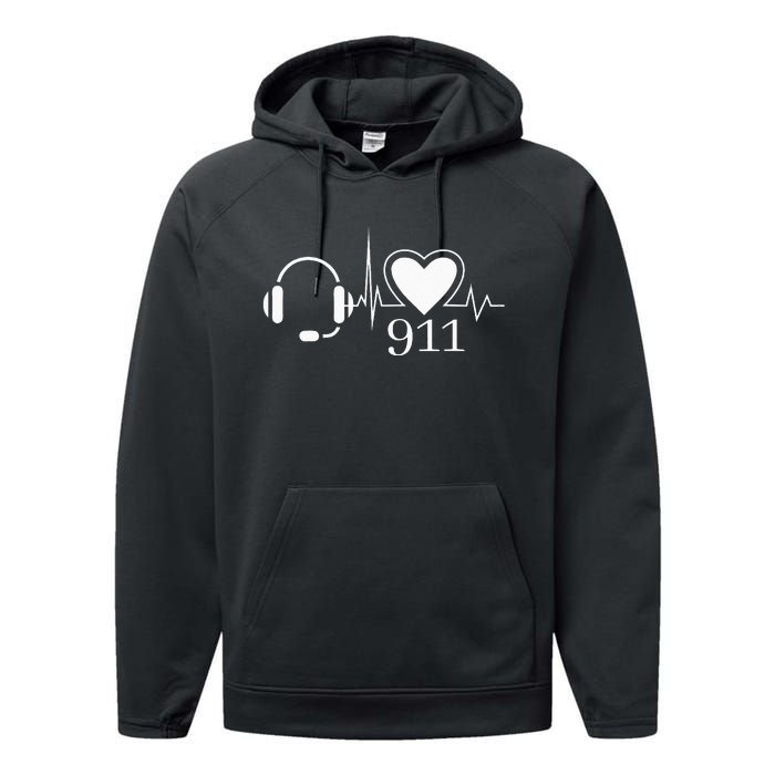 911 Police Dispatcher Thin Gold Line Heartbeat Law Enforcemt Performance Fleece Hoodie