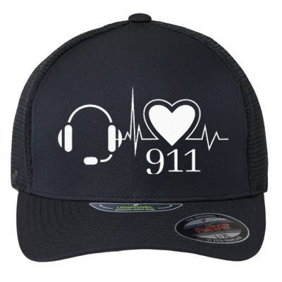 911 Police Dispatcher Thin Gold Line Heartbeat Law Enforcemt Flexfit Unipanel Trucker Cap