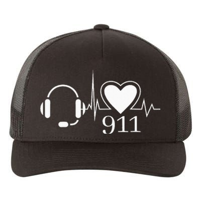 911 Police Dispatcher Thin Gold Line Heartbeat Law Enforcemt Yupoong Adult 5-Panel Trucker Hat