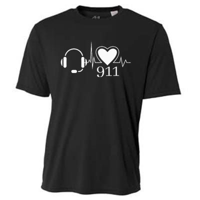 911 Police Dispatcher Thin Gold Line Heartbeat Law Enforcemt Cooling Performance Crew T-Shirt