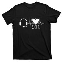 911 Police Dispatcher Thin Gold Line Heartbeat Law Enforcemt T-Shirt