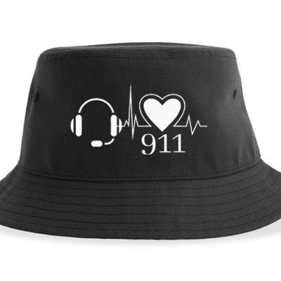 911 Police Dispatcher Thin Gold Line Heartbeat Law Enforcemt Sustainable Bucket Hat