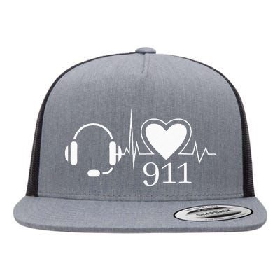 911 Police Dispatcher Thin Gold Line Heartbeat Law Enforcemt Flat Bill Trucker Hat