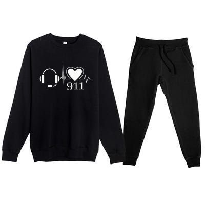 911 Police Dispatcher Thin Gold Line Heartbeat Law Enforcemt Premium Crewneck Sweatsuit Set