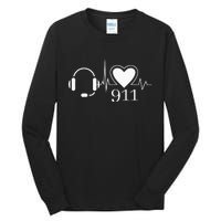 911 Police Dispatcher Thin Gold Line Heartbeat Law Enforcemt Tall Long Sleeve T-Shirt