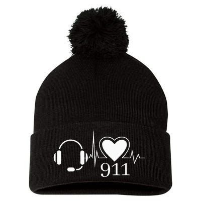 911 Police Dispatcher Thin Gold Line Heartbeat Law Enforcemt Pom Pom 12in Knit Beanie