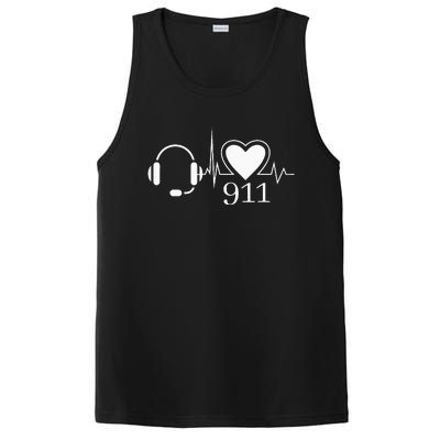 911 Police Dispatcher Thin Gold Line Heartbeat Law Enforcemt PosiCharge Competitor Tank