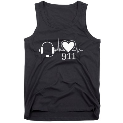 911 Police Dispatcher Thin Gold Line Heartbeat Law Enforcemt Tank Top