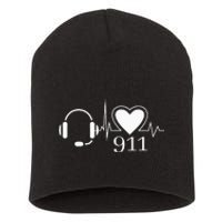 911 Police Dispatcher Thin Gold Line Heartbeat Law Enforcemt Short Acrylic Beanie